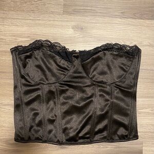 Black Satin Lace Bustier Top